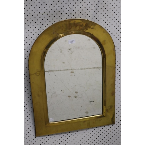 297 - French brass framed arch mirror, approx 70cm H x 48cm W