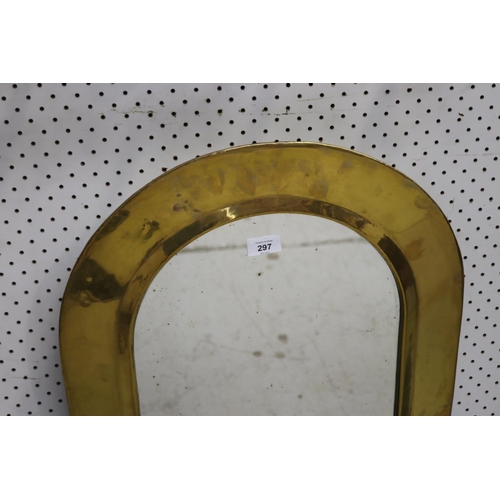 297 - French brass framed arch mirror, approx 70cm H x 48cm W