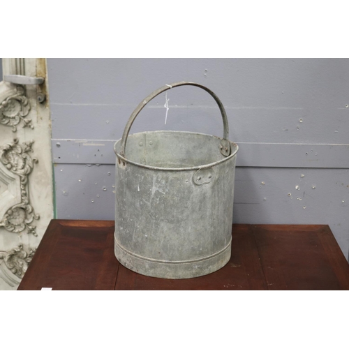 306 - Rustic gal metal swing handled pot, approx 28cm H excluding handle x 30cm Dia