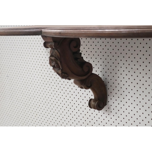 364 - Antique French shaped top shelf, with two carved supports, approx 33cm H x 130cm W x 34cm D