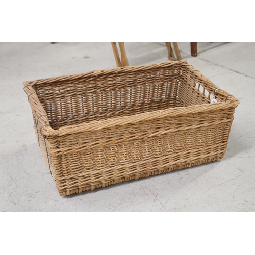 392 - Good quality antique French cane basket, with wooden slat base, approx 32cm H x 83cm W x 50cm D