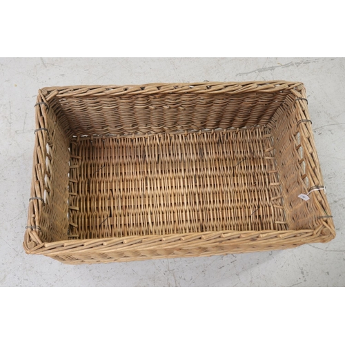 392 - Good quality antique French cane basket, with wooden slat base, approx 32cm H x 83cm W x 50cm D