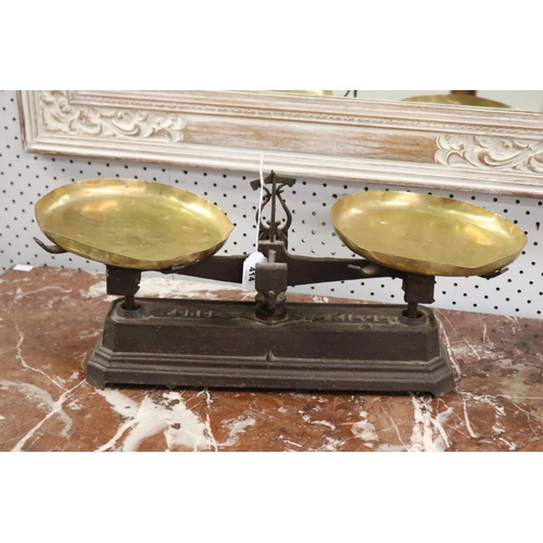 414 - Set of French Force scales with copper pans, approx 23cm H x 50cm W