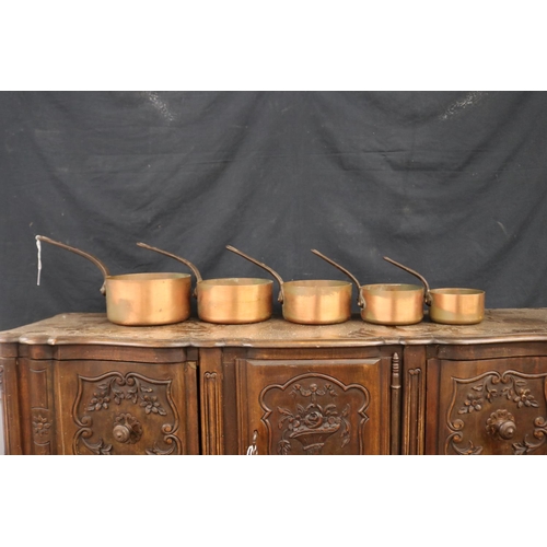 420 - Set of French copper saucepans, approx 10cm H x 20cm Dia ex handle and smaller