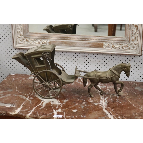 430 - Brass figure of a horse with buggy, approx 25cm H x 58cm L