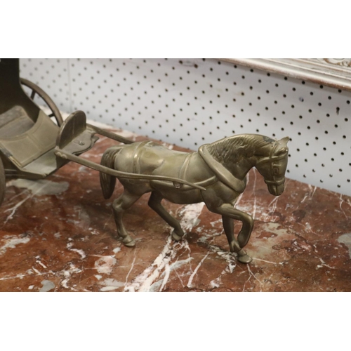 430 - Brass figure of a horse with buggy, approx 25cm H x 58cm L