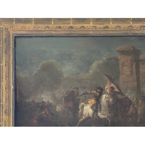 495 - Jacques Courtois (school) (1621-1676) France, Battle scene, oil on canvas, mounted in an elaborate g... 