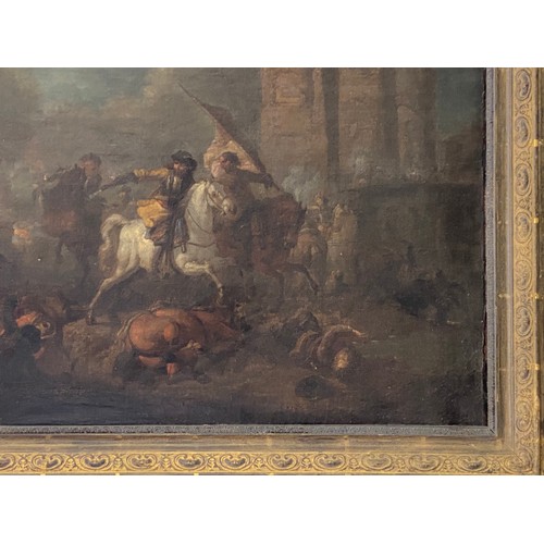 495 - Jacques Courtois (school) (1621-1676) France, Battle scene, oil on canvas, mounted in an elaborate g... 