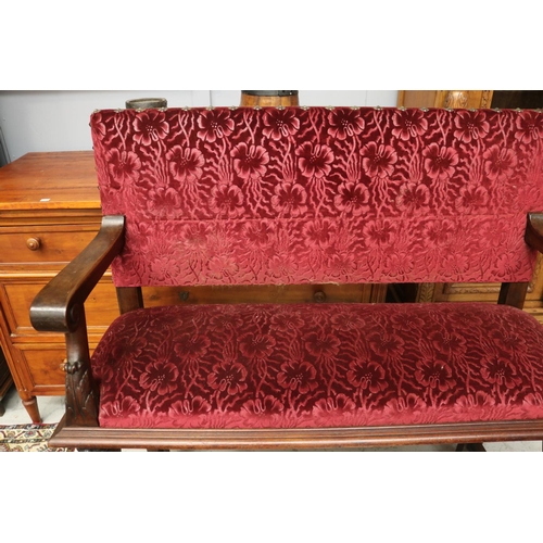 497 - Antique French Renaissance revival bench, carved frame, approx 111cm H x 114cm W x 40cm D