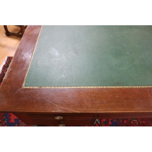 498 - French Empire style five drawer desk, with tooled green leather top surface & brass mounts, approx 7... 