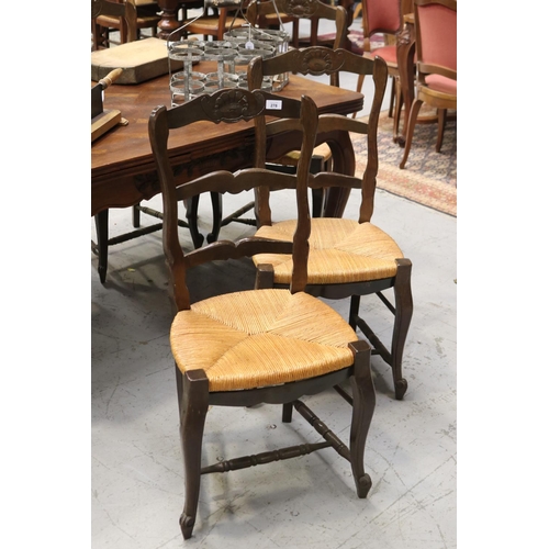 278 - Set of five French Louis XV style dining chairs, with rush seats  (5)