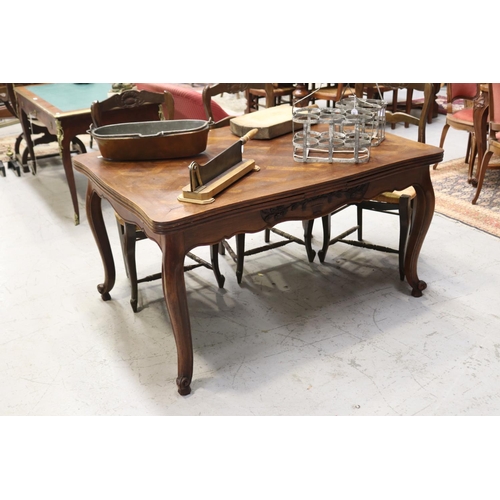 279 - French oak Louis XV style table, approx 75cm H x 140cm W (closed) x 100cm D