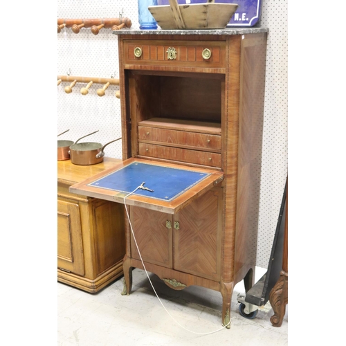 319 - Antique French marble topped secretaire , approx 146cm H x68cm W x 39cm D