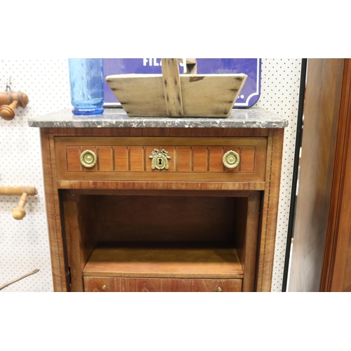 319 - Antique French marble topped secretaire , approx 146cm H x68cm W x 39cm D