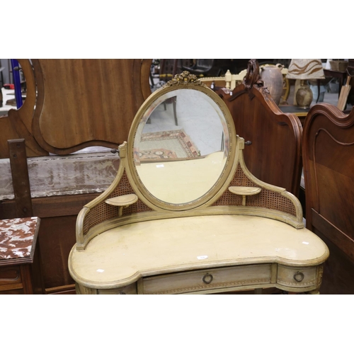 328 - Antique French Louis XVI style painted kidney shaped dressing table, approx 140cm H x 100cm W x 52cm... 