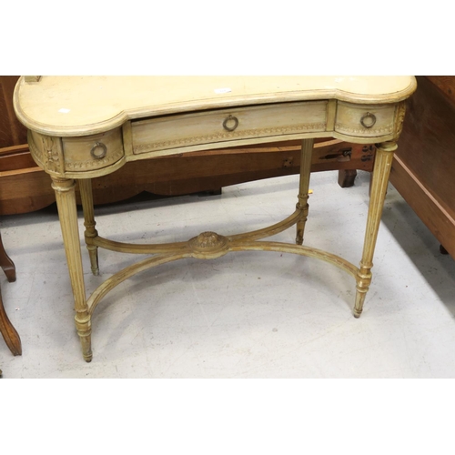 328 - Antique French Louis XVI style painted kidney shaped dressing table, approx 140cm H x 100cm W x 52cm... 