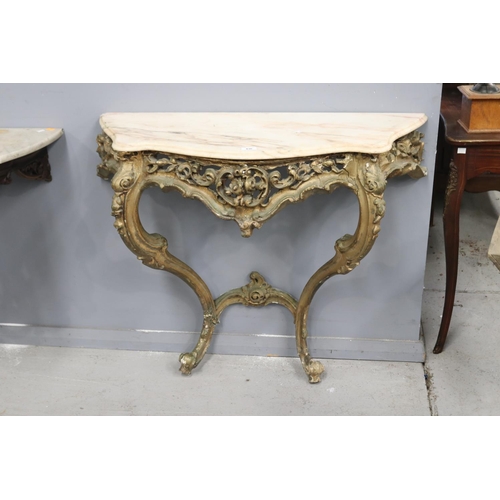 436 - Antique French Louis XV style marble topped gilt console, legs distressed, approx 82cm H x 94cm W x ... 