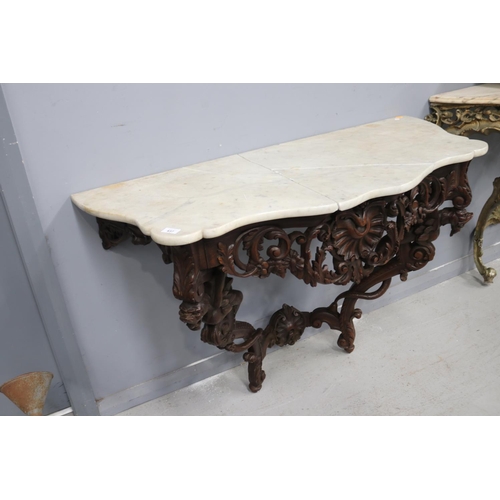 437 - Antique French carved frame console, marble broken into pieces, approx 75cm H x 104cm W x 50cm D