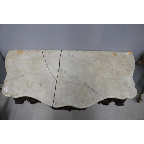 437 - Antique French carved frame console, marble broken into pieces, approx 75cm H x 104cm W x 50cm D