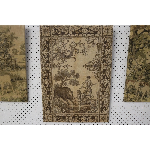 442 - Three French needlework panels of various scenes, approx 54cm x 38cm and smaller (3)