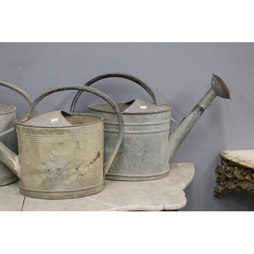 447 - Three French rustic gal metal watering cans, each approx 40cm H x 63cm W (3)