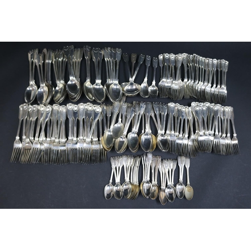 Extensive antique 19th century hallmarked sterling silver shell and thread matched service, approx 13095 grams in total (SOLD AS IS - You are free to come in and count the pieces yourself)