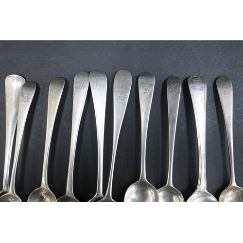 1058 - Ten hallmarked sterling silver spoons, various dates and makers, approx 365 grams & approx 19.5cm L ... 