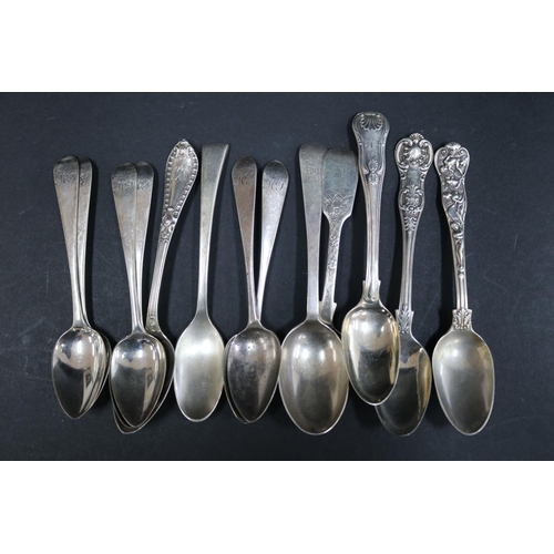1060 - Assortment of hallmarked sterling silver teaspoons, approx 285 grams & approx 15cm L & shorter (13)