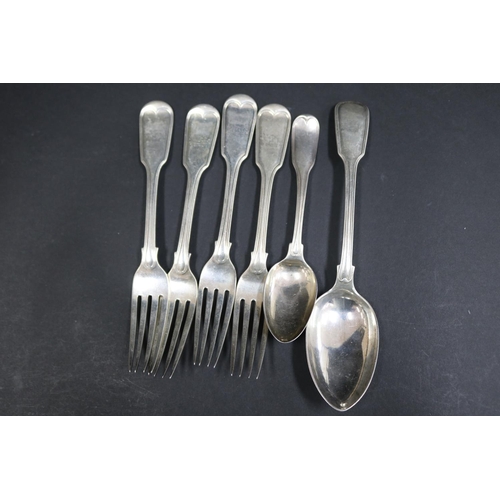 1061 - Six hallmarked sterling silver spoons and forks, various dates and makers, approx 540 grams & 23cm L... 