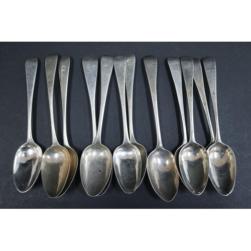 1072 - Twelve Georgian hallmarked sterling silver spoons, various dates and makers, approx 385 grams & appr... 