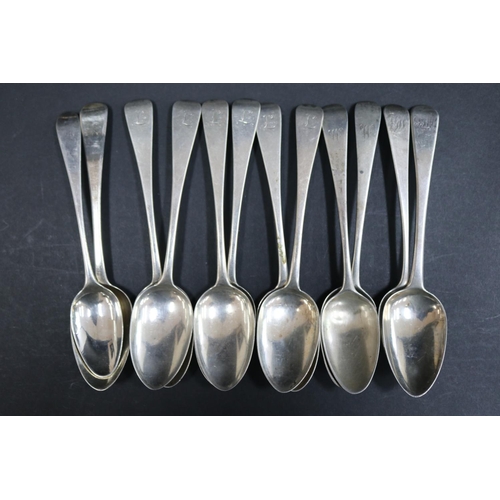 1078 - Twelve Georgian hallmarked sterling silver spoons, various dates and makers, approx 415 grams & appr... 