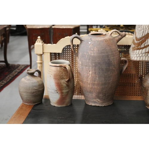 344 - Group lot of French earthenware, to include lamp & three vessels, approx 58cm H and shorter (4)