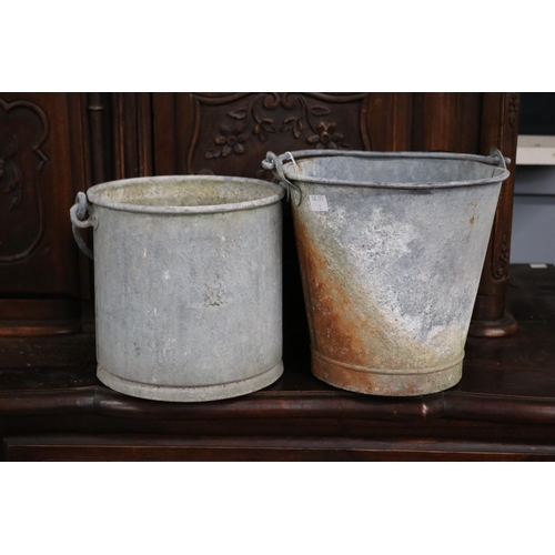 354 - Two French gal metal swing handled buckets, approx 22cm H ex handle x 23cm Dia and smaller (2)