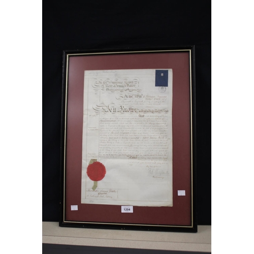 3037 - Framed Will of Australian interest, Surgeon of the colony of NSW William Francis Boase, with red Sup... 