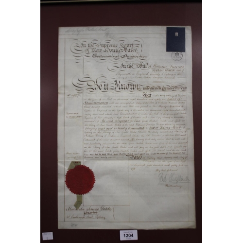 3037 - Framed Will of Australian interest, Surgeon of the colony of NSW William Francis Boase, with red Sup... 