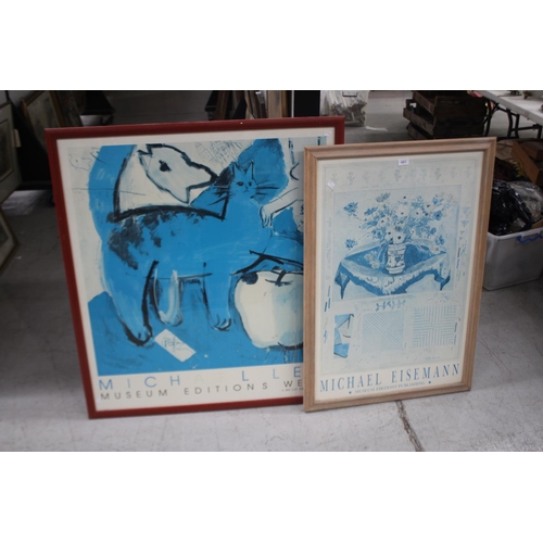3051 - Two posters - Michael Leu, A Big Cat Ate a Big Apple & Michael Eisemann, Anemones et Queridon Bleus,... 