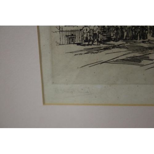 3069 - Arthur Henry Fullwood signed pen, street scene, approx 25cm x 19cm