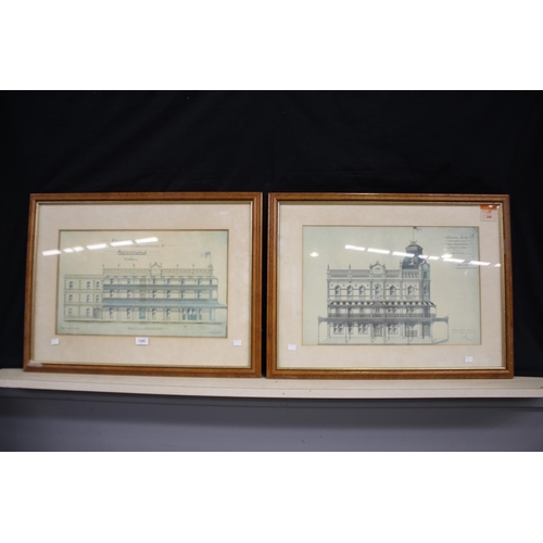 3079 - Two framed printed copies of proposed 1880's  Hotels in Sydney- Annandale & Forest Lodge, each appro... 