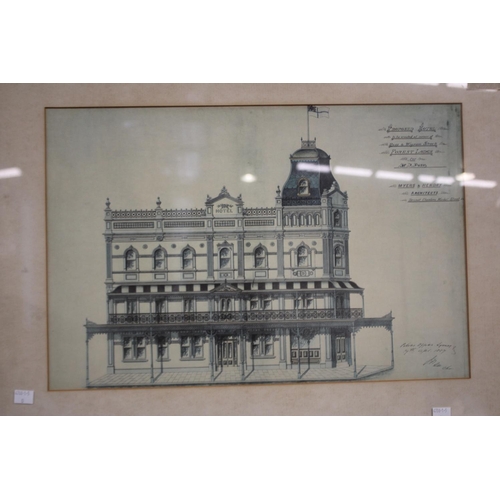 3079 - Two framed printed copies of proposed 1880's  Hotels in Sydney- Annandale & Forest Lodge, each appro... 