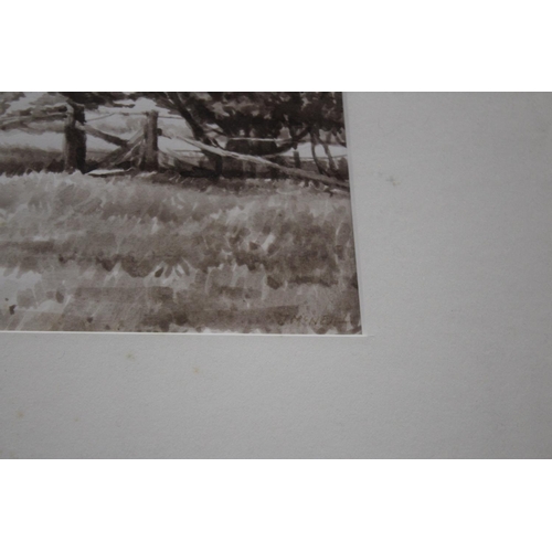 3113 - J. McNeil, sheep in landscapes, each approx 15cm x 24cm (2)