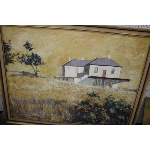 3114 - Unknown Large landscape, oil on Masonite, signed lower right F.B 73, approx 89cm x 119cm