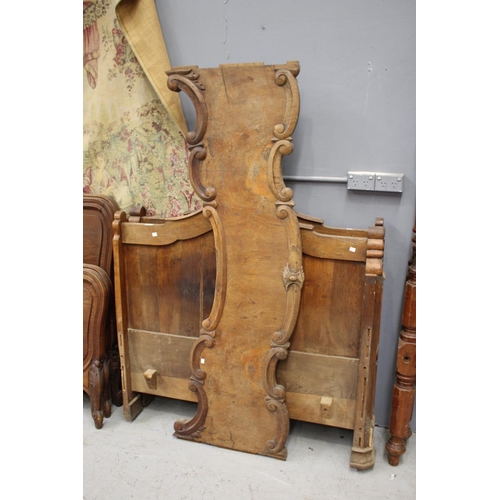 3123 - Antique European walnut bed missing rail, approx 123cm H x 126cm W