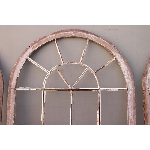 17 - Antique French wooden frame arched window, in original condition, approx 246cm H x 174cm