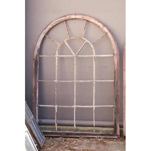 18 - Antique French wooden frame arched window, in original condition, approx 246cm H x 174cm