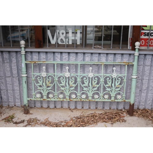 26 - Antique French painted iron balustrade panel, worked with leaves and flower heads, approx 100cm H x ... 