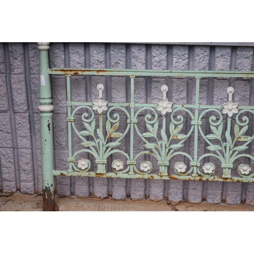 26 - Antique French painted iron balustrade panel, worked with leaves and flower heads, approx 100cm H x ... 