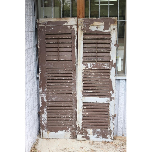 36 - Pair of antique French wooden shutters, with original hardware, each approx 164cm H x 50cm W (2)
