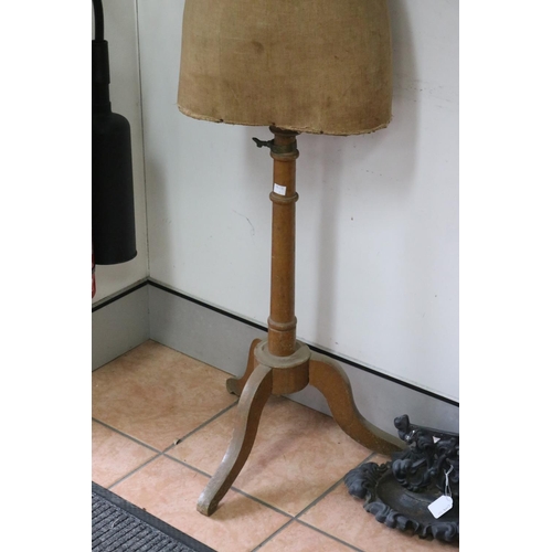 98 - Antique French dressmakers mannequin on tri form base, approx 155cm H