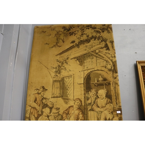 197 - Antique French machine worked tapestry tavern scene, approx 188cm x 116cm