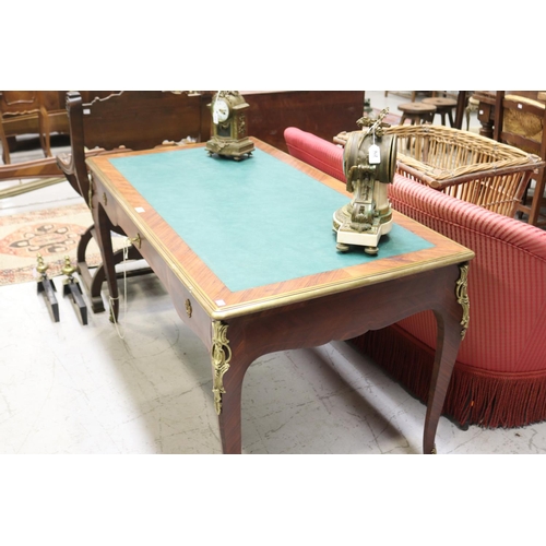 274 - Fine French Louis XV style desk, inset green writing surface, brass banded trim and cast mounts, app... 